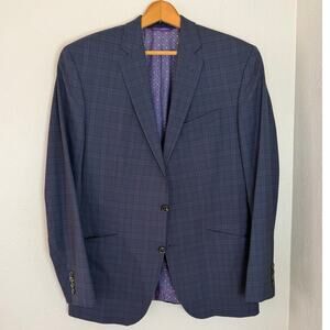 Men's Ted Baker London Endurance Navy Plaid Dress Jacket Blazer Sz 40R